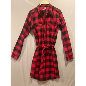 Tall Women's Eddie Bauer Light Flannel Red Black Checked Dress W\Belt 10T